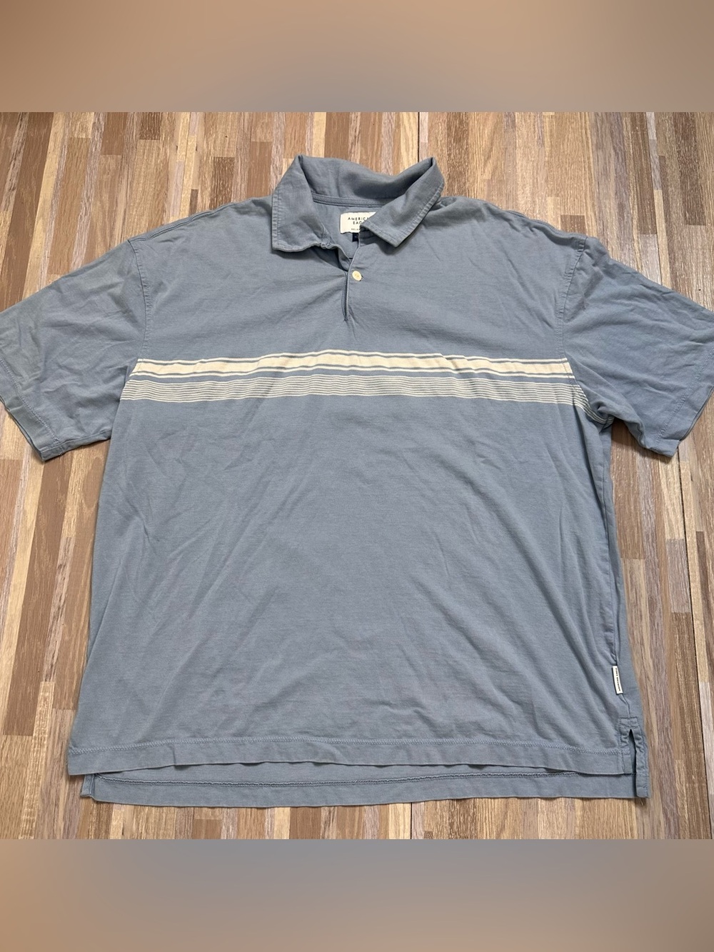 American Eagle Outfitters Light Blue Polo with Cream Stripes Men’s Medium